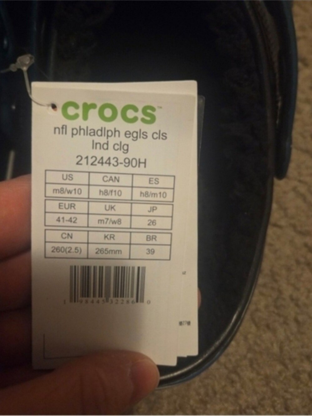 CROCS NFL Philadelphia Eagles Classic Lined Clogs Sz 8 Men's/10 Women's NWT - Picture 6 of 6